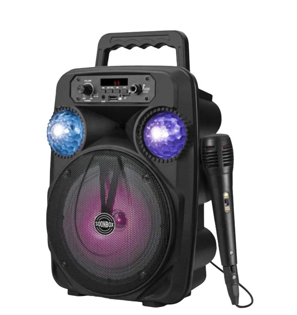 PARLANTES SPEAKER CABINA DE SONIDO 10W DISCO BALL CON LUCES LED PROYECTORAS Y MICROFONO INCLUIDO