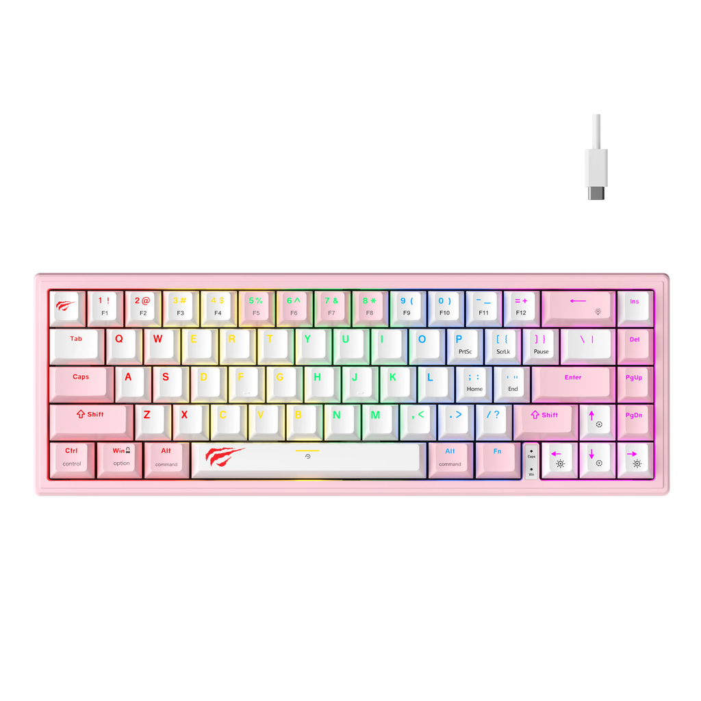 TECLADO MECANICO COMPACTO HAVIT ROSA  RGB 75% TIPO C WIN Y MAC