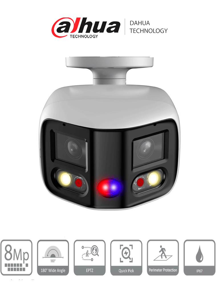 CAMARA DE SEGURIDAD IP BALA 8MP LENTE DUAL 2X4MP FULL COLOR DISUASIVA ALARMA 2.8M