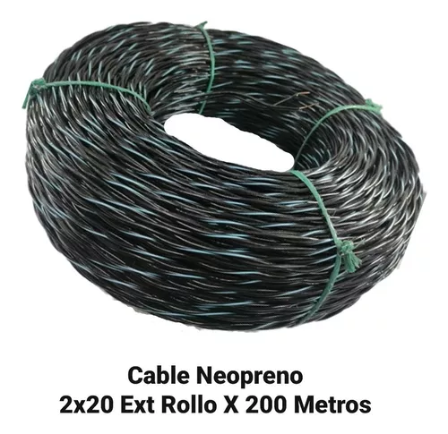 CABLE NEOPRENO 2X20 100% COBRE TRENZADO NEGRO -BLANCO 200 METROS