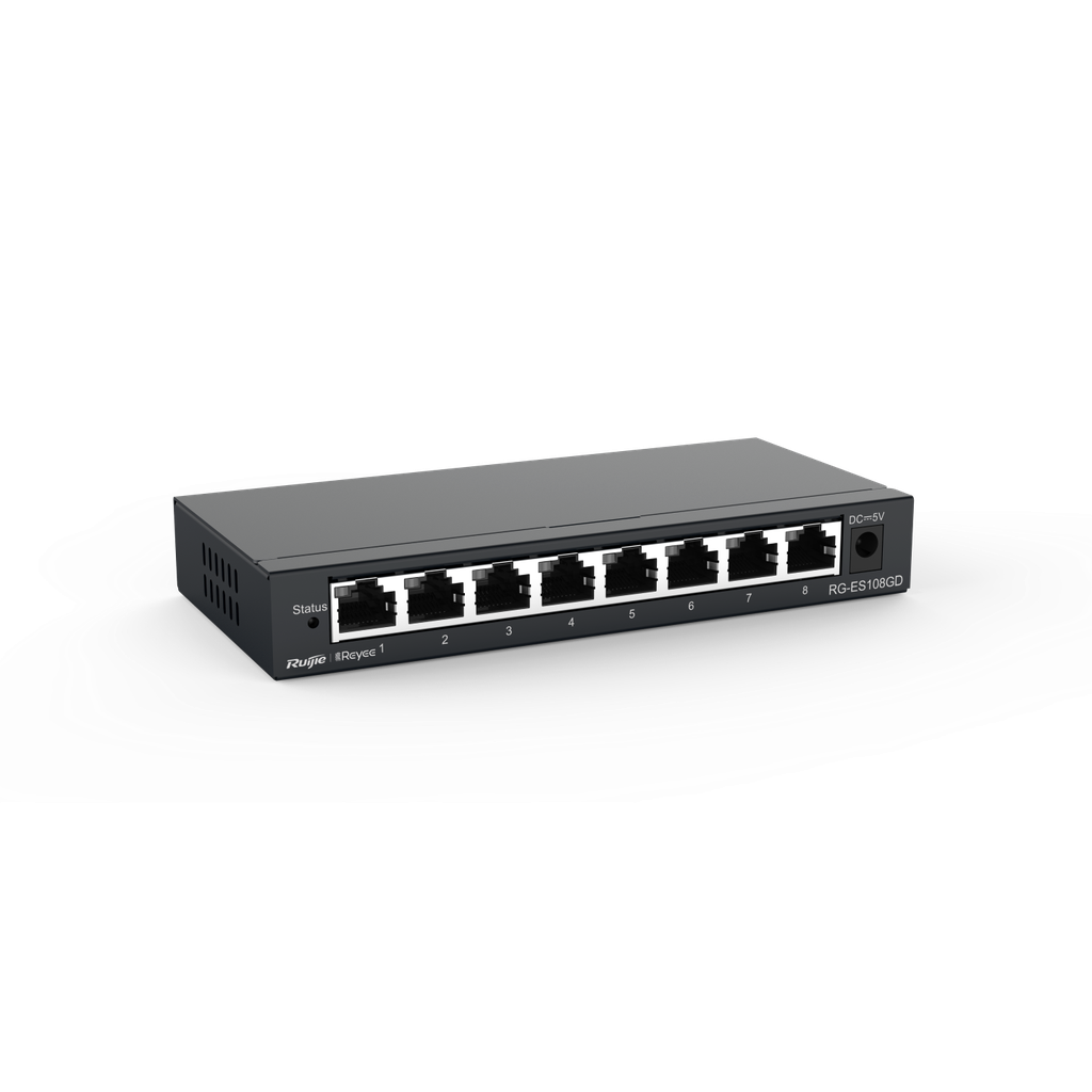 SWITCH DE 8 PUERTOS BASE 1000 GIGABYTE NO ADMINISTRABLE RUJIE METALICO