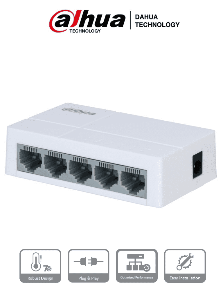 SWITCH DE ESCRITORIO BASICO PLASTICO BLANCO 10/100 DAHUA CAPA 2