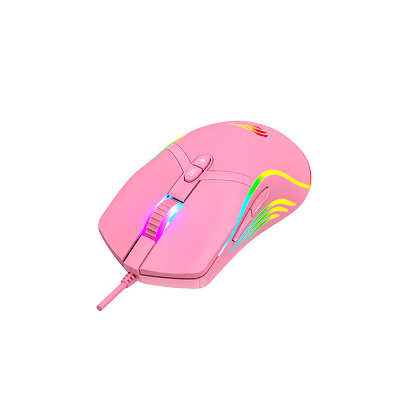 MOUSE GAMER RGB RETROILUMINADO 7200DPI 6 BOTONES USB ROSADO HAVIT