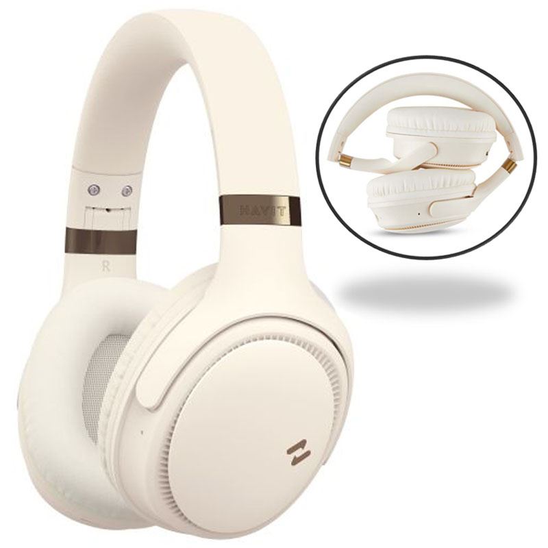 AUDIFONOS DIADEMA CREMA BLUETOOTH PLEGABLES CANCELACION RUIDO PRO CREMA TIPO C