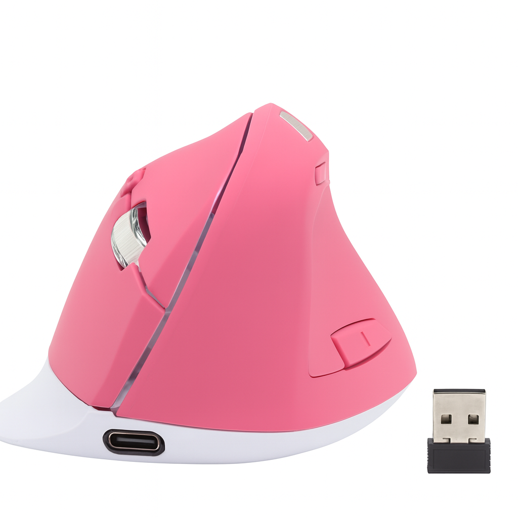 MOUSE VERTICAL ROSADO BLUETOOTH DUAL 2,4GHZ TIPOC 6D 4000DPI 1200MAH