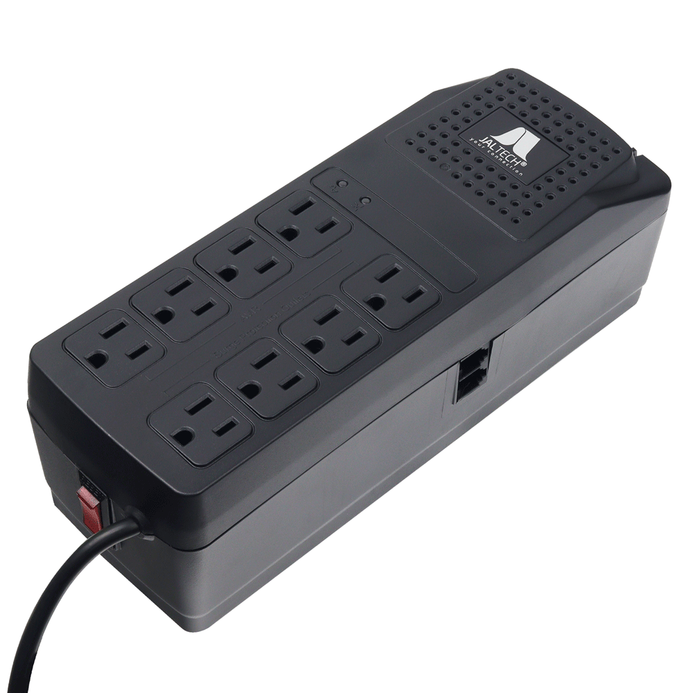 REGULADOR DE VOLTAJE PROTECTOR DE PICOS 8 TOMAS 1000VA 500W RETIE RJ11