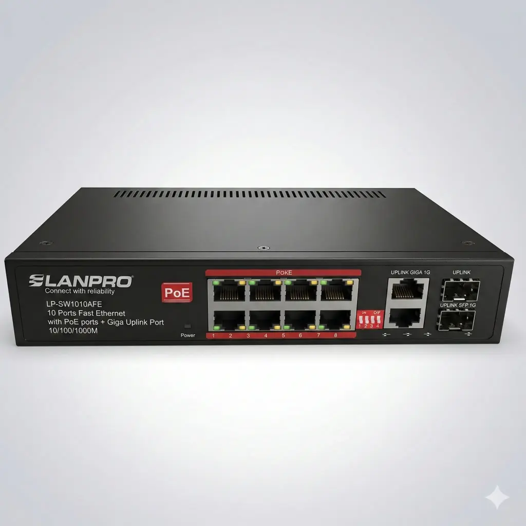SWITCH DE 8 PUERTOS POE BASE 1000 + 2 PUERTOS SFP GIGABIT UPLINK PORT 120W