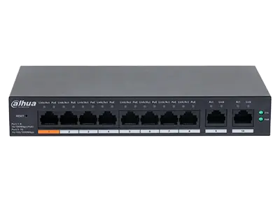 SWITCH DE 1O PUERTOS 8 PUERTOS POE  Y 2 PUERTOS RJ45 GIGABIT DAHUA BASE 1000