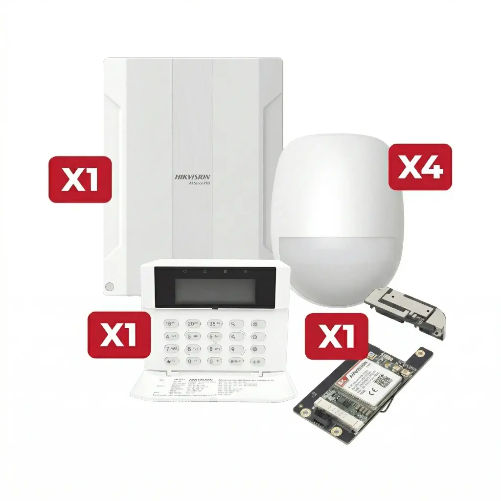 KIT DE ALARMA AX HYBRID PRO DE 48 ZONAS INCLUYE PANEL 3G 4G TECLADO 4 DETECTOR PIR