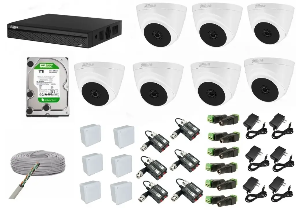 KIT DE 7 CAMARAS DE SEGURIDAD 1080P DAHUA CCTV COMPLETO 