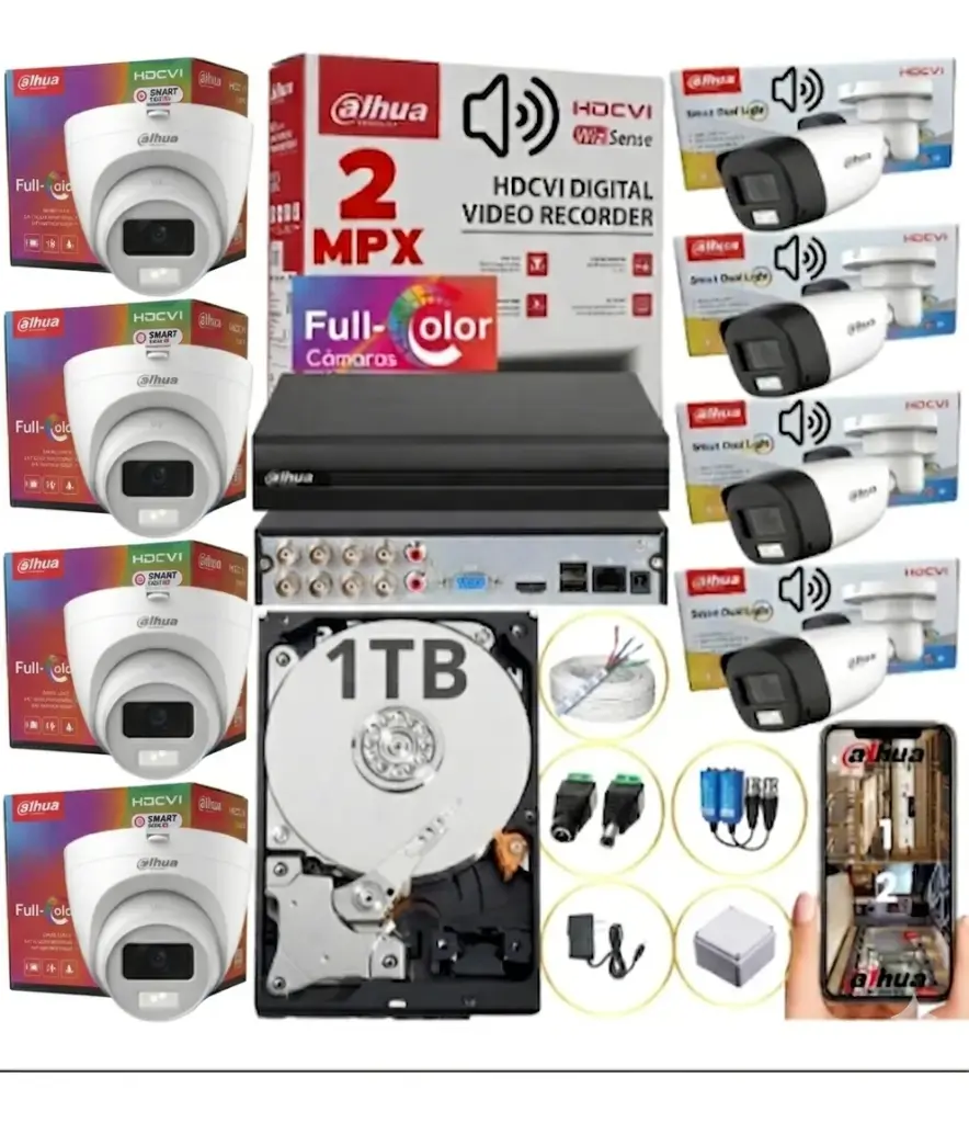 KIT DE 8 CAMARAS DE SEGURIDAD 1080P DAHUA CCTV FULL COLOR