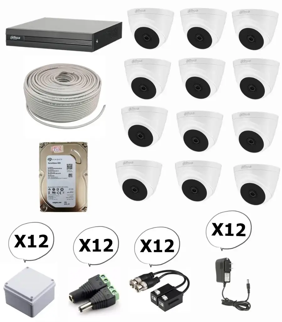 KIT DE 12 CAMARAS DE SEGURIDAD 1080P DAHUA CCTV FULL HD