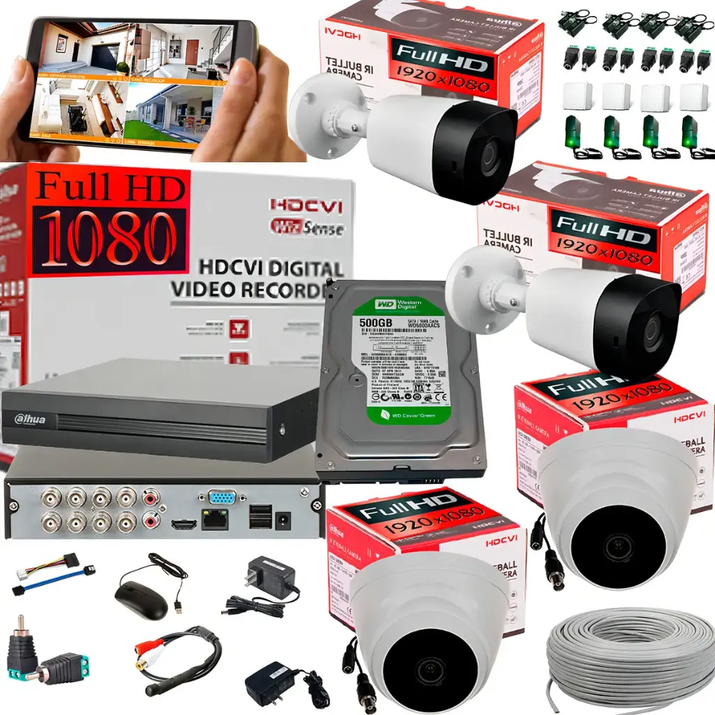 KIT DE 4 CAMARAS DE SEGURIDAD 5MP ULTRA HD DAHUA CCTV + BALA