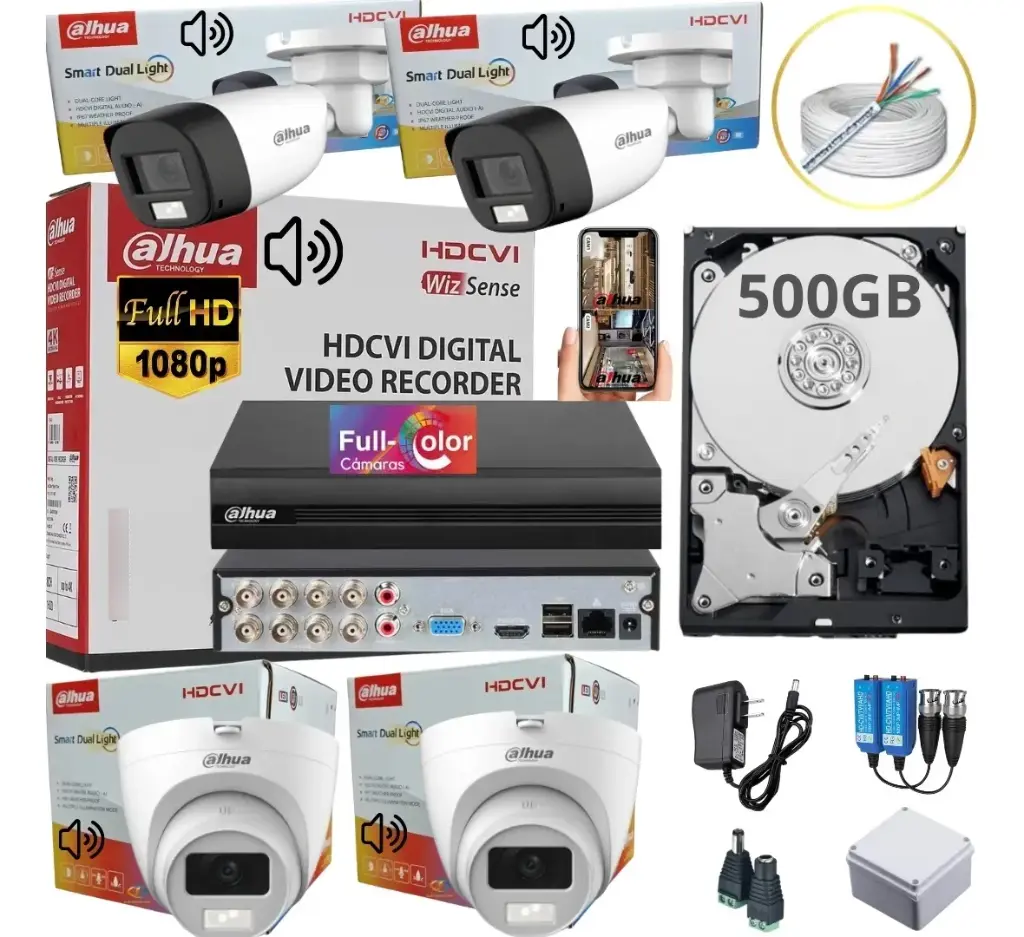 KIT DE 4 CAMARAS DE SEGURIDAD 5MP ULTRA HD DAHUA CCTV FULL COLOR