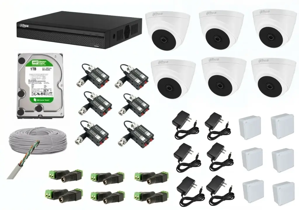 KIT DE 6 CAMARAS DE SEGURIDAD DOMO 1080P DAHUA CCTV 