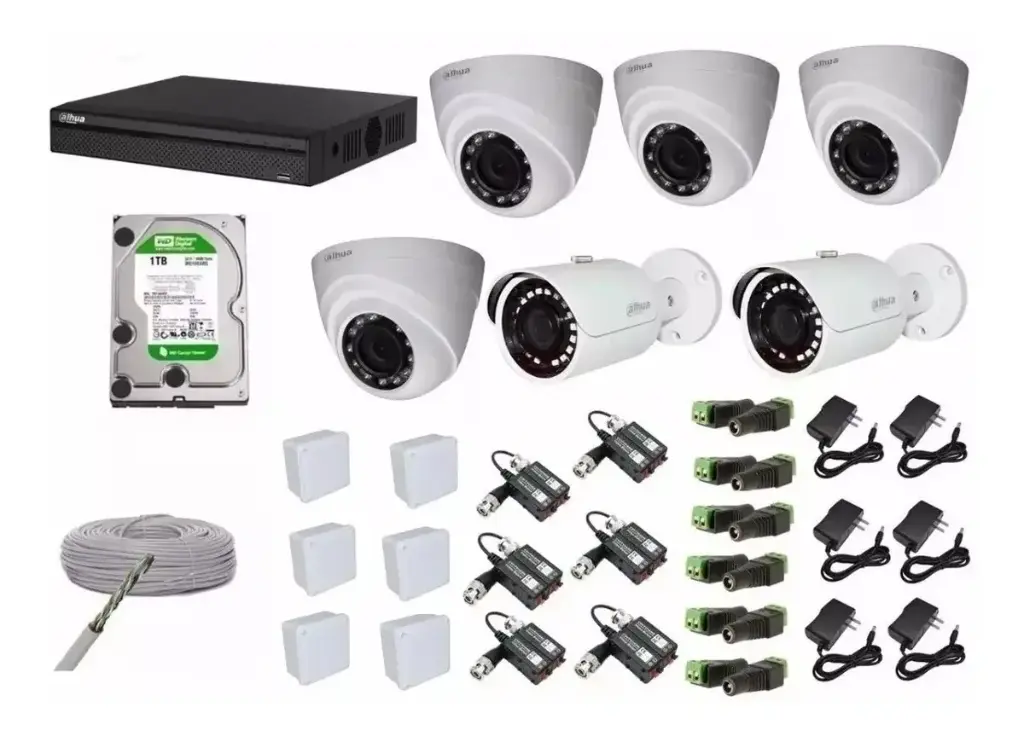 KIT DE 6 CAMARAS DE SEGURIDAD DOMO Y BALA 1080P DAHUA CCTV 