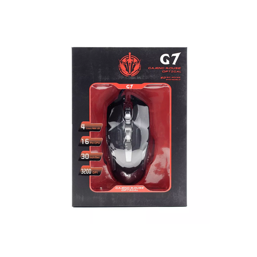 [G7] MOUSE OPTICO LED USB 6 BOTONES GAMER DPI 2400 ERGONÓMICO