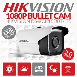 [DS-2CE16D0T-IT5F] CÁMARA TURBO HD 1080P 3.6MM EXIR IR 80MTS TIPO BALA HIKVISION DS-2CE16D0T-IT5F