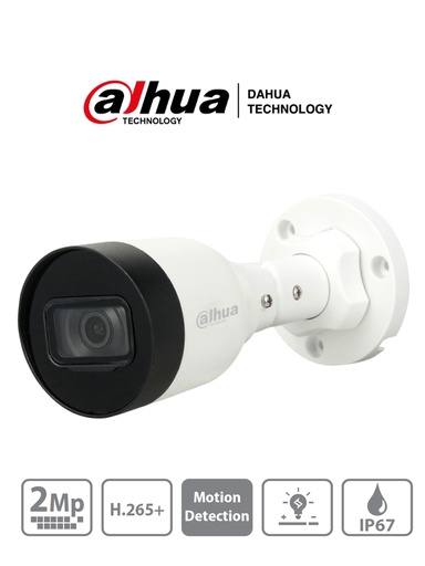 [DH-IPC-HFW1230S1N-0280B-S5] CAMARA IP BALA SEMIMETALICA 1/2,7" CMOS 2MP@30FPS LENTE 2,8MM FOV 115° DWDR IR 30M H.265+ POE IP67