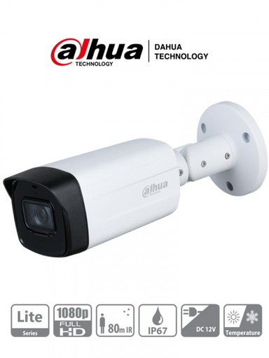 [DH-HAC-HFW1200THN-I8-A-0360B-S5] CAMARA 4 EN 1 1/2,7" CMOS 1080P TIPO BALA SEMIMETALICA 3,6MM FOV 87,5 DWDR ARRAY IR 80M IP67 CON MIC