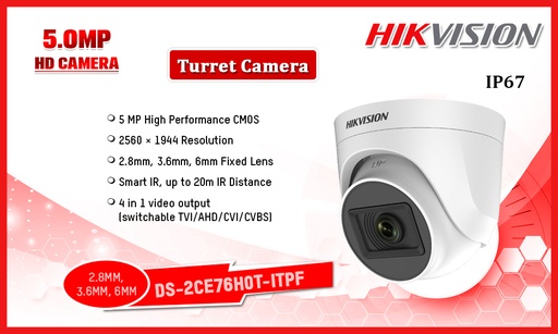 [DS-2CE76H0T-ITPF] CAMARA TURBO 5MP DOMO 0.01LUX F2.8 IR20M PLASTICA HIKVISION