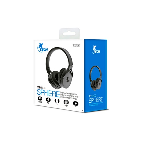 [XTH-620] DIADEMA AUDIFONOS XTECH BLUETOOTH 3.5MM MICROSD NEGROS 12 HORAS