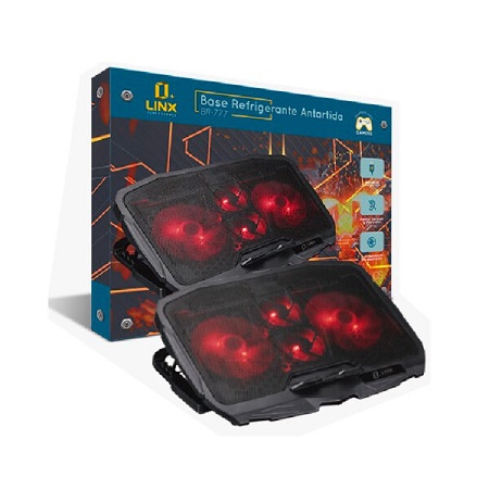 [BR-777] BASE REFRIGERANTE GAMER CON PANTALLA LED 4 VENTILADORES ROJA USB