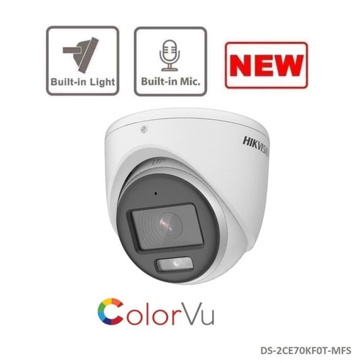 [DS-2CE72KF0T-FS (2.8mm)] CAMARA DOMO TURBO 3K COLORVU AUDIO TURRET EXIR LUZ BLANCA 40 m 0.001LUX F2.8MM IP67 METAL HIKVISION