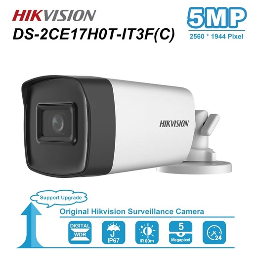 [DS-2CE17H0T-IT3F(3.6mm)] CAMARA TURBO 5MP BALA EXIR 0.01LUX 40m IR F3.6MM IP67 SEMI METALICA HIKVISION