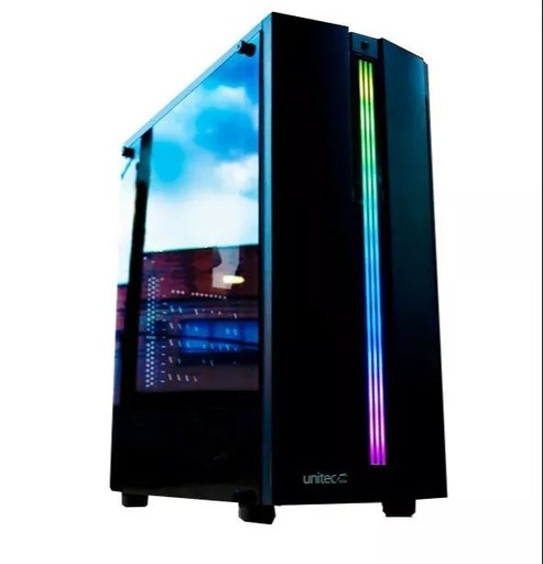 [5522C] CHASIS GAMER UNITEC 5522C LINEA RGB TAPA ACRILICO NEGRO