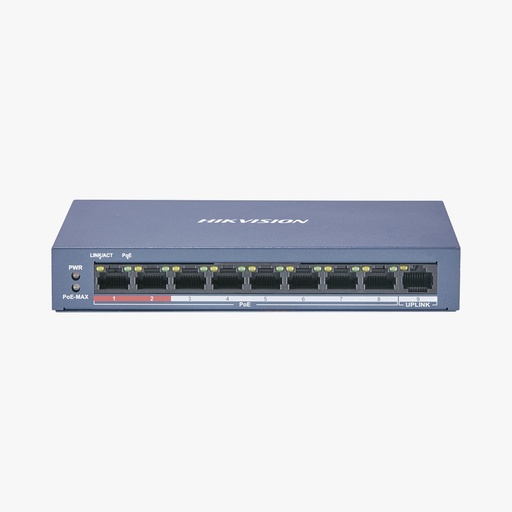 [DS-3E0109P-E/M(B)] Switch PoE+ / No Administrable / 8 Puertos 10/100 Mbps PoE+ / 1 Puerto 100 Mbps Uplink / PoE hasta 250 metros / 60 W