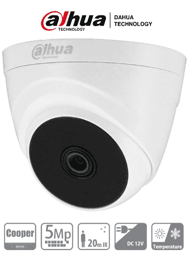 [DH-HAC-T1A51N-A-0280B-S2] CAMARA 4 EN 1 1/2,7" CMOS 5MP@20FPS TIPO DOMO PLASTICO 2,8MM FOV 93° DWDR IR 20M CON AUDIO