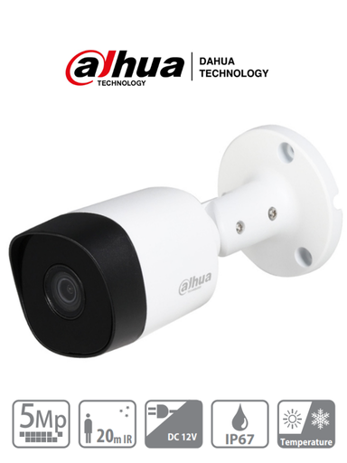 [DH-HAC-B2A51N-A-0280B-S2] CAMARA 4 EN 1 1/2,7" CMOS 5MP@20FPS TIPO BALA METALICA 2,8MM FOV 93° DWDR IR 20M IP67 CON AUDIO