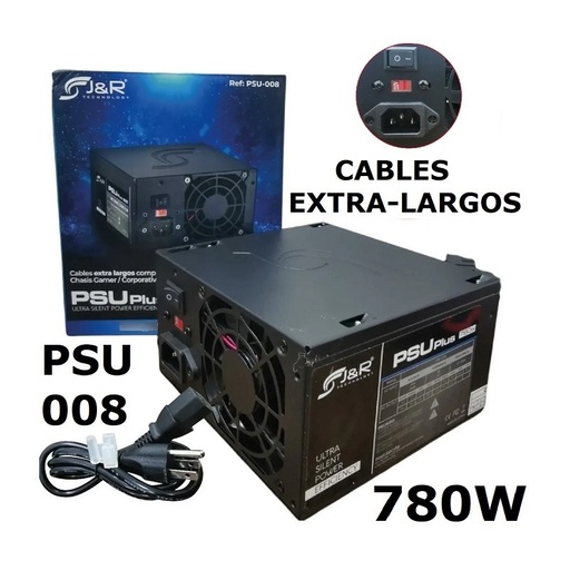 [PSU-008] FUENTE DE PODER 780W PLUS CABLES EXTENDIDOS COOLER PARA PC COMPUTADOR