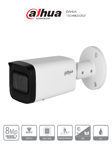[DH-IPC-HFW2841TP-ZS] CAMARA DE SEGURIDAD IP BALA DE 8 MEGAPIXELES DAHUA MOTORIZADO 60M 2 IVS POE