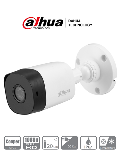[DH-HAC-B1A21N-A-0280B] CAMARA DE SEGURIDAD DAHUA BALA PLASTICA IP67 20M CON AUDIO MIC 1080P 2 MEGAPIXEL
