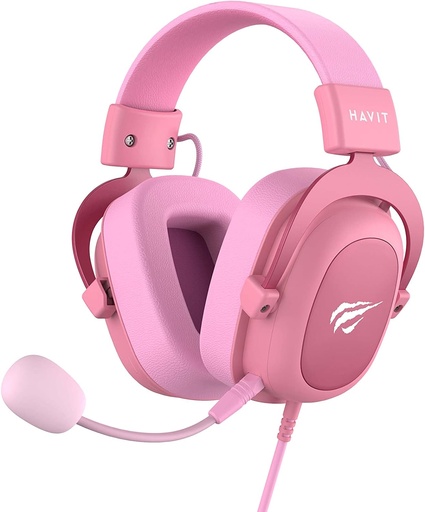 [H2002D-R] DIADEMA AUDIFONOS GAMER ROSADO WAIFU SONIDO BASS MICROFONO DESMONTABLE