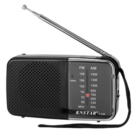 [K258] RADIO PORTATIL AM/FM CON ANTENA COMPACTO NEGRO PORTABLE AURICULARES