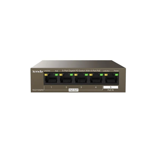 [TEG1105PD] SWITCH DE 5 PUERTOS SOLO POE 1 PUERTO IN Y 4 PUERTOS OUT. SE ALIMENTA CON POE