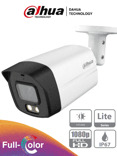 [DH-HAC-HFW1209TLMN-LED] CAMARA DE SEGURIDAD BALA FULL COLOR DE 2 MEGAPIXELES 1080P 40M 2.8M IP67