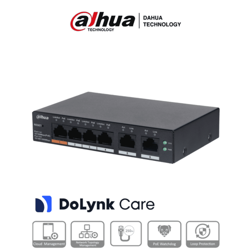 [DH-CS4006-4ET-60] SWITCH DE 6 PUERTOS DAHUA CON 4 PUETOS POE BASE 100 Y 2 PUERTOS BASE 1000