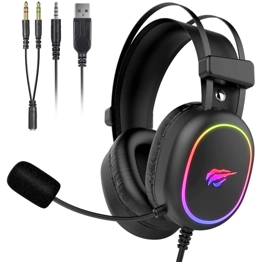 [HV-H2016D] AUDIFONOS DIADEMA GAMER RGB ESTEREO MICROFONO HD USB Y 3.5MM CON ADAPTADOR 2 A 1