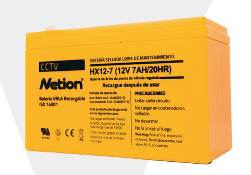 [12V7AH] BATERIA ALARMA CCTV AGM 12V 7AMP NETION MAS RENDIMIENTO