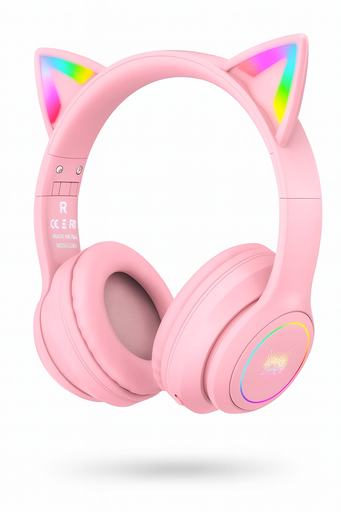 [B90] DIADEMA GAMER WAIFU BLUETOOTH RGB ROSADO MICROFONO RECARGABLE BATERIA