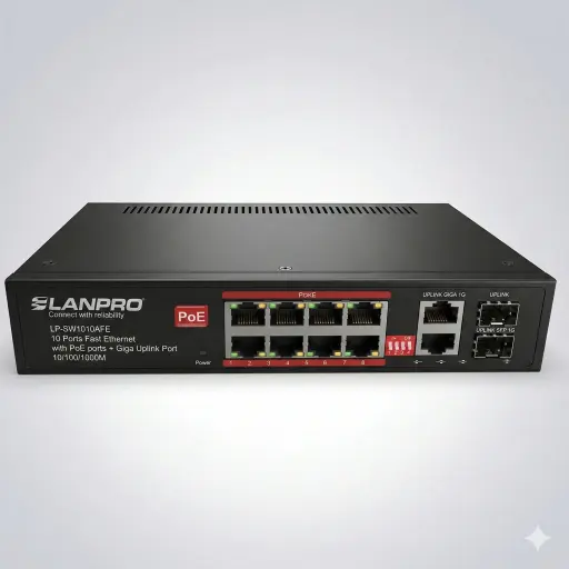 [LPSG12822FP] SWITCH DE 8 PUERTOS POE BASE 1000 + 2 PUERTOS SFP GIGABIT UPLINK PORT 120W