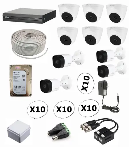 [kit10] KIT DE 10 CAMARAS DE SEGURIDAD 1080P DAHUA CCTV + BALA