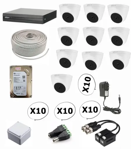 [kit100] KIT DE 10 CAMARAS DE SEGURIDAD 1080P DAHUA CCTV  
