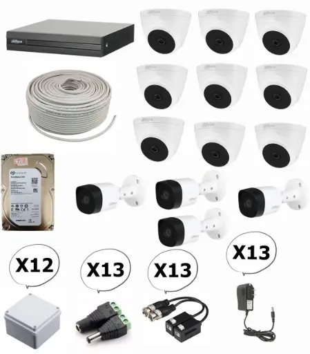 [kit13] KIT DE 13 CAMARAS DE SEGURIDAD 1080P DAHUA CCTV + BALA 