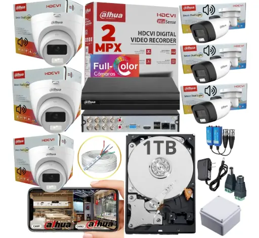 [kit5mp-66] KIT DE 6 CAMARAS DE SEGURIDAD 5MP DAHUA CCTV FULL COLOR 