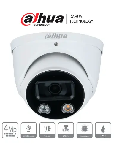 [DH-IPC-HDW3449H-AS-PV] CAMARA DE SEGURIDAD DOMO IP 4MP IA DISUACION ACTIVA DUAL LIGHT 30M ALARMA POE IP67